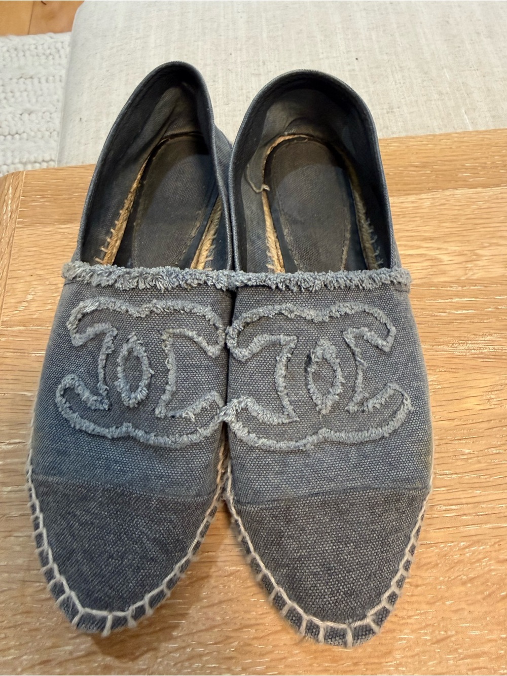 Chanel Blue Canvas Espadrille Flats with Logo Detail